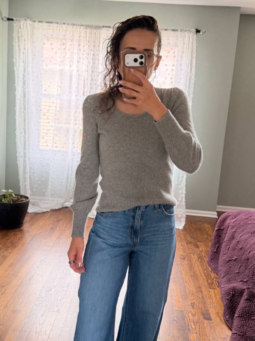 U-KNIT Pure Cashmere Grey Flannel Heather Scoop Neck Sweater